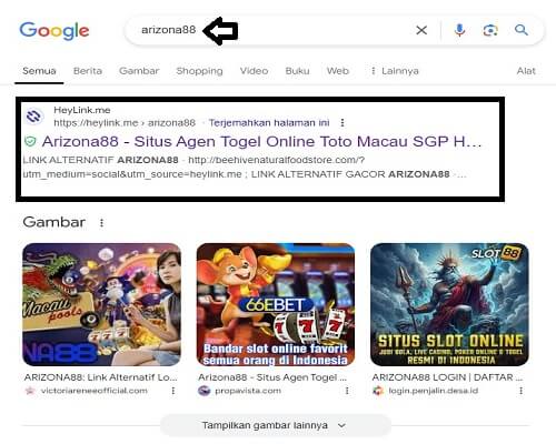 Masuk ke Browser untuk mencari situs Arizona88