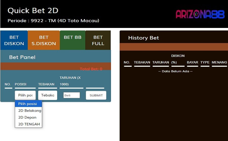 Panduan Mudah Gunakan Quick Bet 2D untuk Taruhan Kilat di Arizona88
